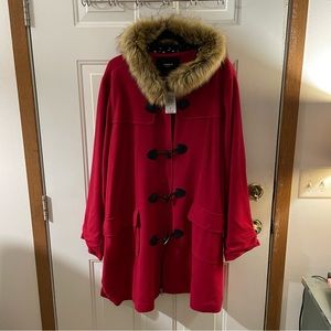 Torrid Red Winter Coat, Faux Fur around Hood and Zip and toggle closures NWT